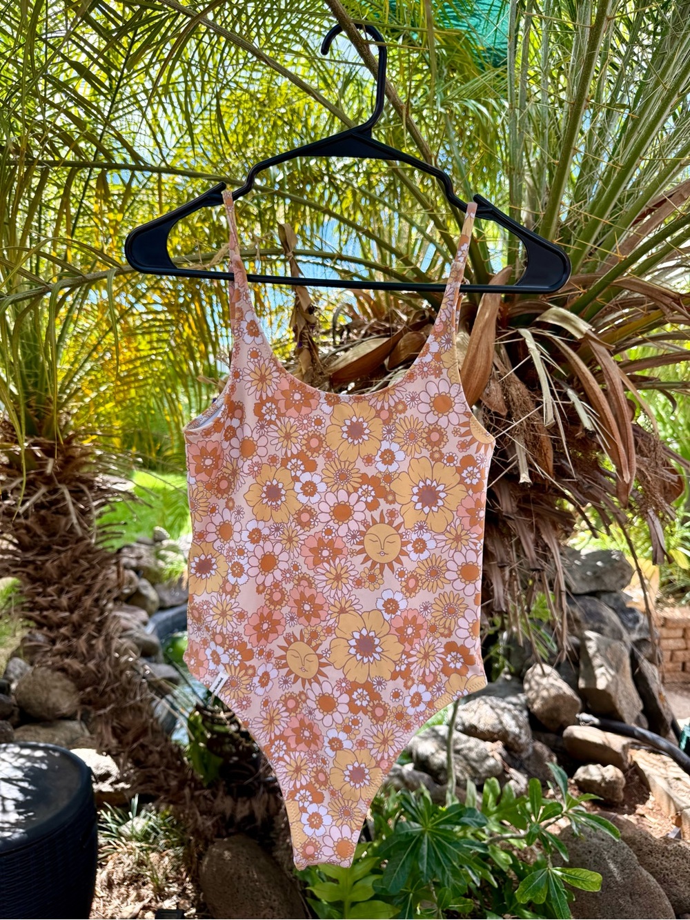 Floral Sun Print One-Piece Swimsuit in Peach & Yellow